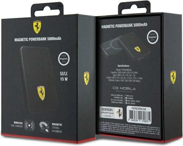 Produktbild Ferrari Powerbank FEPB5MNCAK 15W 5000mAh czarny/black Metal Logo MagSafe (5000 mAh, 15 W, 18.50 Wh)
