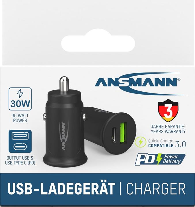Produktbild Ansmann Ladegerät InCar Charger 12-24V DC/3000mA/30W/KFZ/USB/USBC/5V