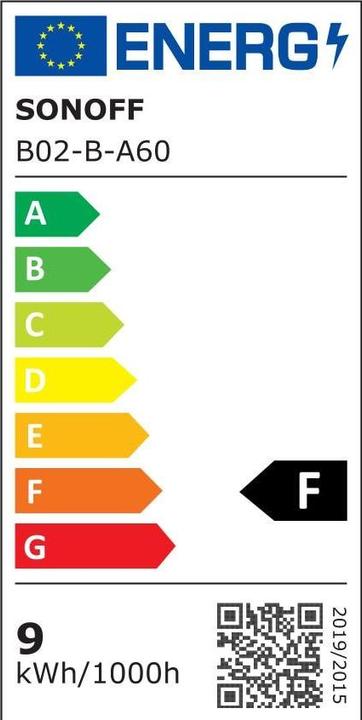 Energie-Label Sonoff B02-B-A60 - Wi-Fi Smart LED Bulb (E27, 806 lm, 1x)