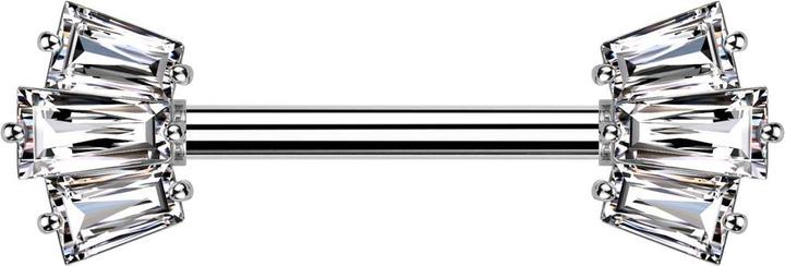 Immagine prodotto Star Piercing Barbell silber mit zwei Aufsätze drei Baguette Kristalle silber (Ottone, Acciaio chirurgico 316L)
