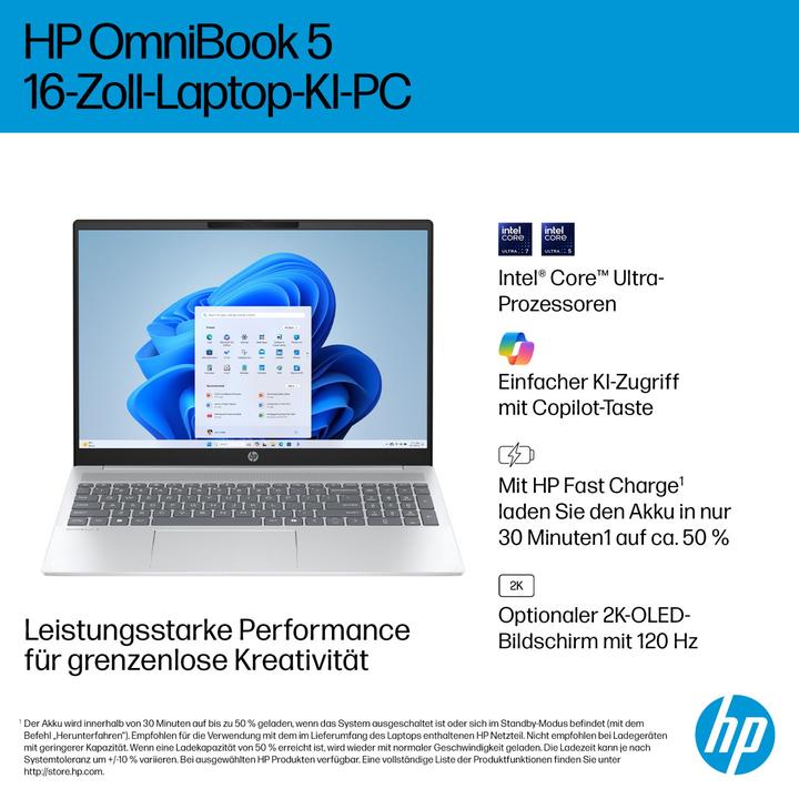 Immagine prodotto HP OmniBook 5 AI 16-af1452ng (16", 512 GB, 16 GB, DE, Intel Core Ultra 5 225U)