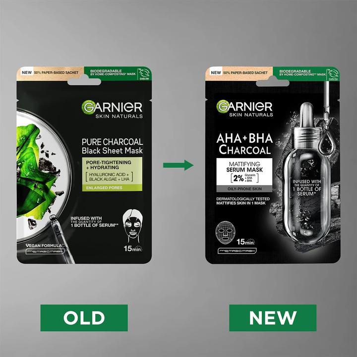 Actual product image Garnier ack Textile Mask With Seaweed Extract Pure Charcoal Skin Natura L S (Black Tissue Mask) 28