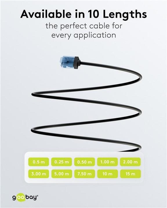 Produktbild Goobay Ultraflexibles CAT 6A Patchkabel, slim, U/UTP, schwarz (U/UTP, CAT6a, 0.25 m)