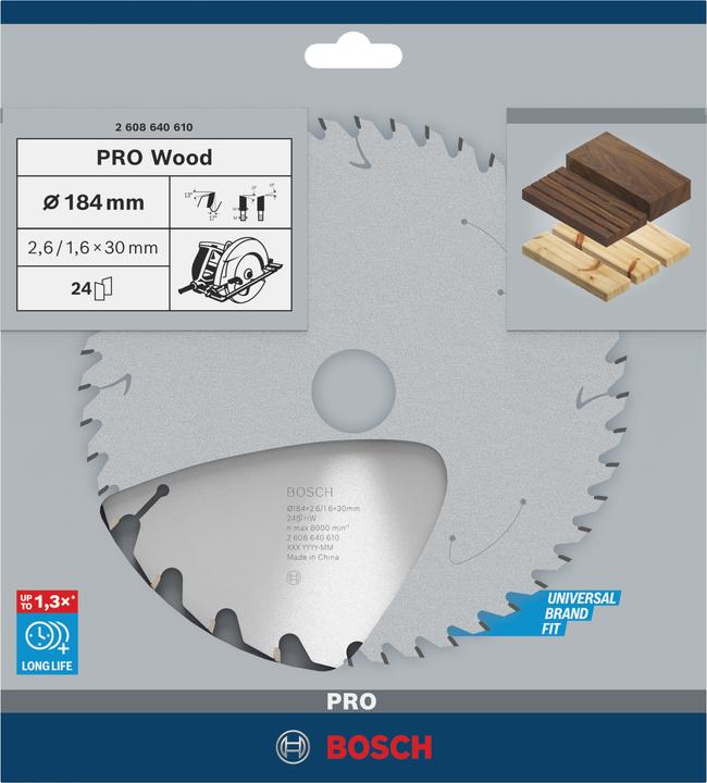Actual product image Bosch Professional Zubehör PRO Wood circular saw blade, 184 x 2.6 x 30 mm