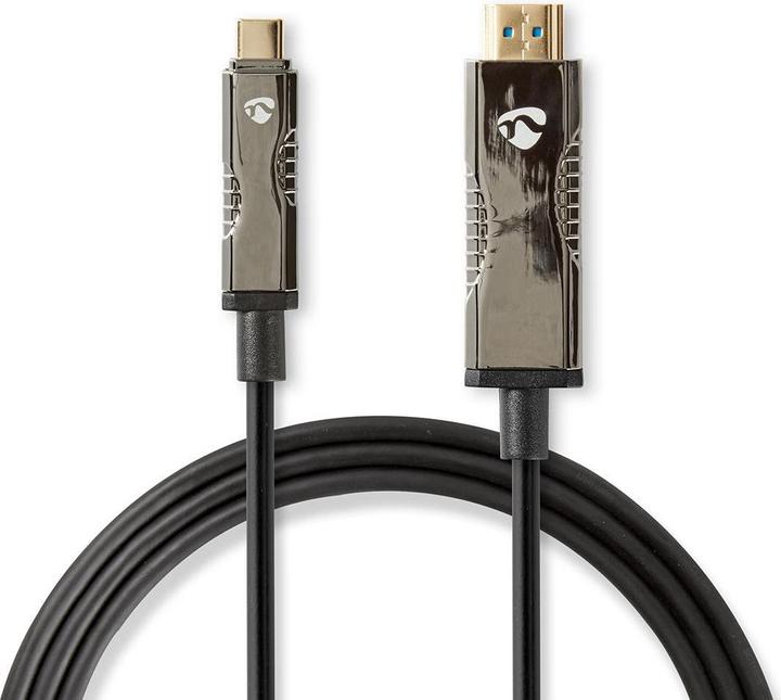 Actual product image Nedis Optical USB cable (active) USB-CT plug HDMIT plug 18 Gbps 50.0 m round PVC Black Carto (50 m, USB Type C)