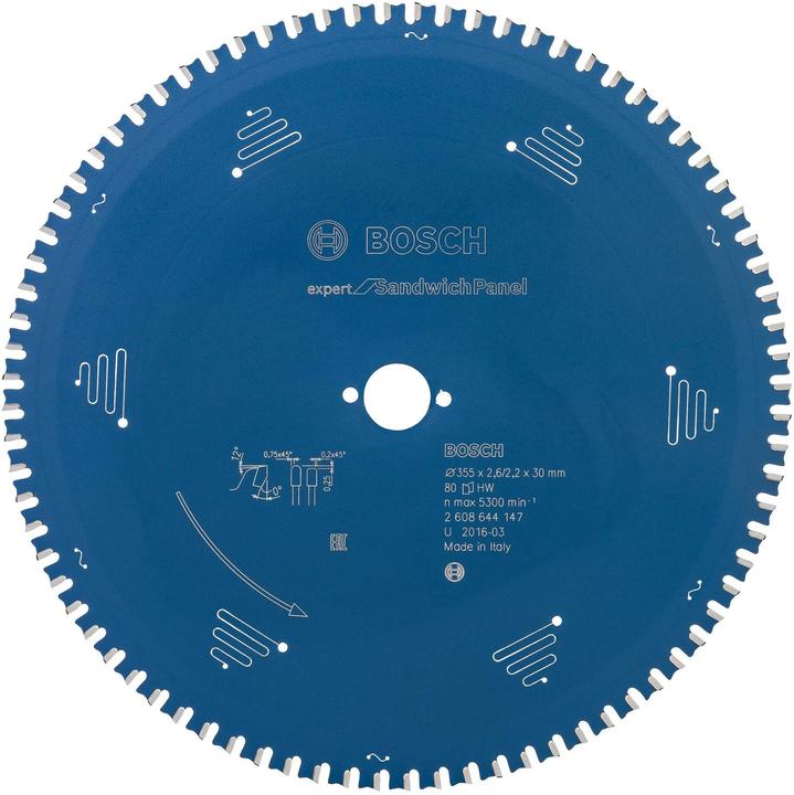 Bosch Professional Zubehör Lama circolare Expert per pannelli Sandwich, 355 x 30 x 2,6 mm, 80