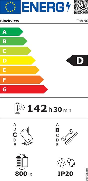 Label énergétique Blackview TAB 90 (4G/LTE - Android 14 - 11" - 128 Go, 8 Go RAM) Bleu (4G, 10.92", 128 Go, Bleu)
