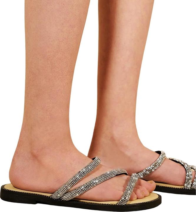 Actual product image Where's That From Womens/Ladies Raine Diamante Faux Leather Strappy Flatform Sliders (36)