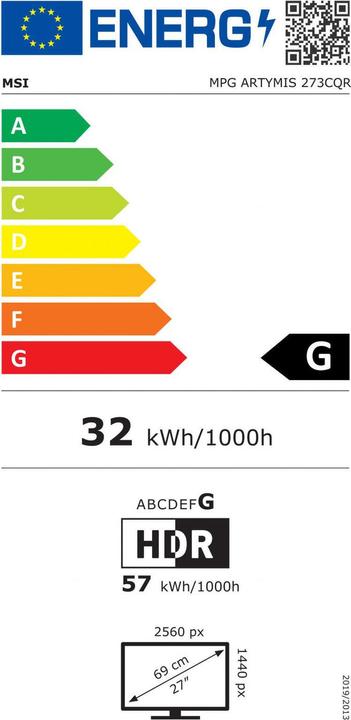 Energie-Label MSI MPG ARTYMIS 273CQRDE (2560 x 1440 Pixel, 27")