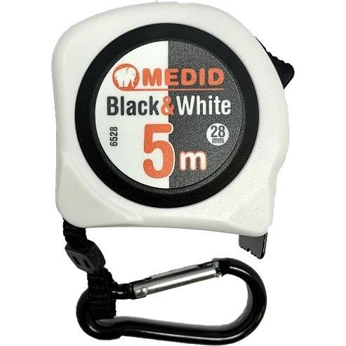 Medid, Strumento di misurazione della lunghezza, Rotolo metro a nastro da 5 m, bianco e nero, biadesivo