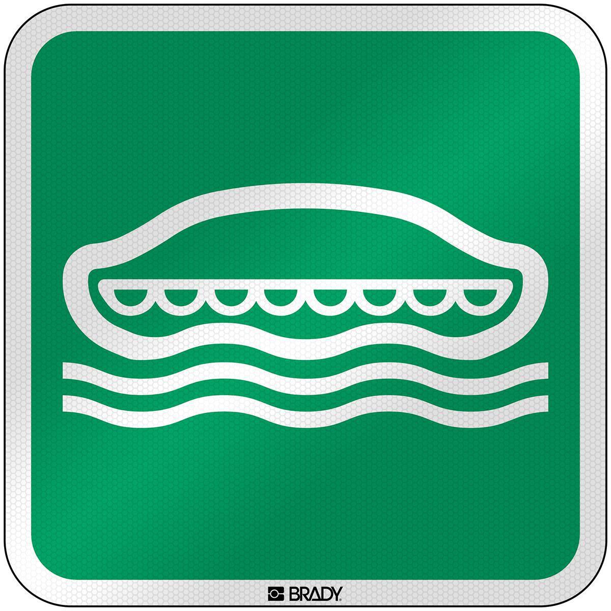 Brady, Etiketten, E/E036/NT/RFL-390x390-1, ISO Sicherheitsschild - Rettungsboot, Laminierte reflektierende Bes