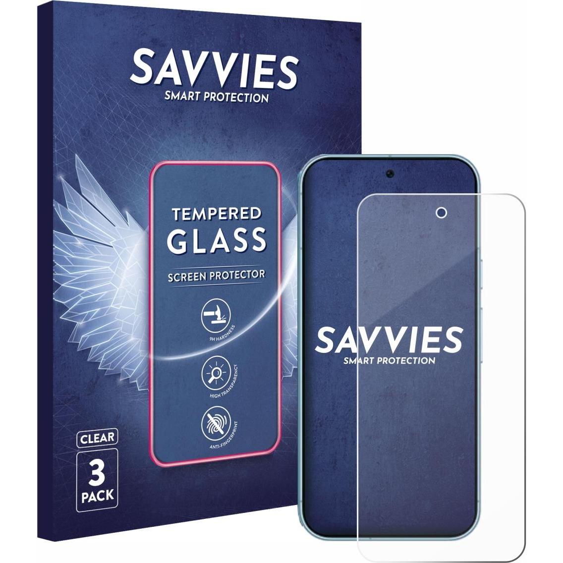 Thumbnail - Savvies Panzerglas Displayschutz 9H Schutzglas Glas Klar Transparent (3 Stück, Google Pixel 9 Pro), Smartphone Schutzfol...