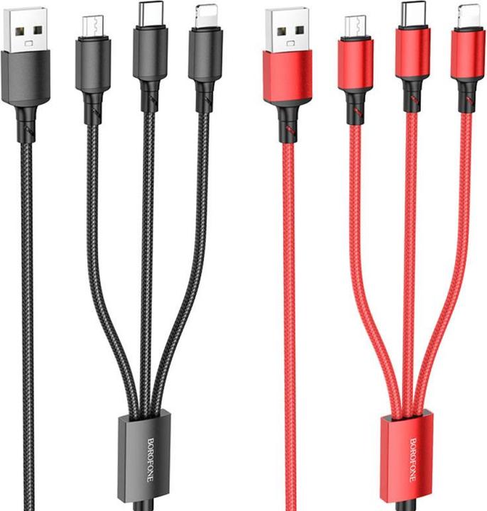 Image du produit Borofone USB-A vers Lightning / microUSB / USB-C Cable BX72, 18W, 2A, 1m, Noir (1 m, 18 W)