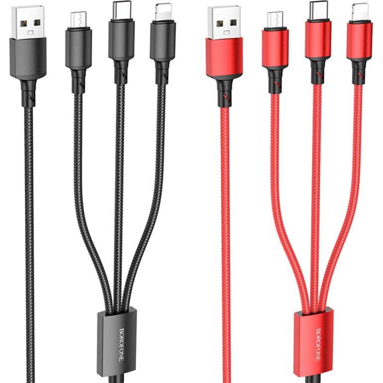 Borofone Cavo da USB-A a Lightning / microUSB / USB-C BX72, 18W, 2A, 1m, nero (1 m, 18 W), Cavo USB