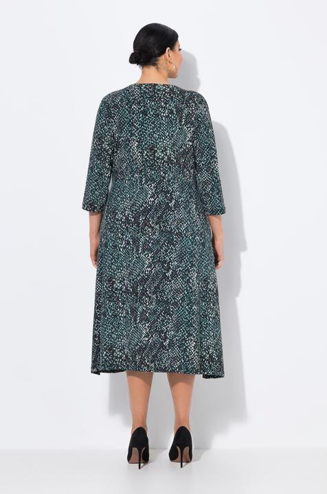 Image du produit Ulla Popken Robe midi en jersey, motif peau de serpent, décolleté en V et manches 3/4 (42, 44)