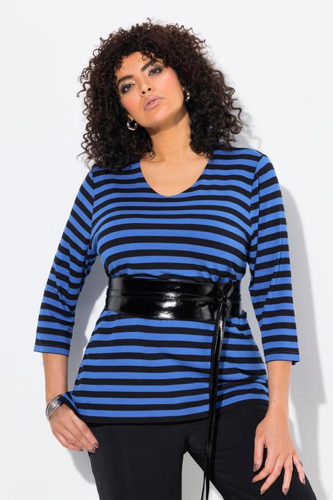 Actual product image Ulla Popken Striped V-Neck 3/4 Sleeve Top (62)