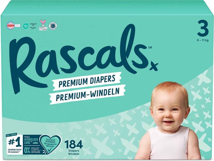 Rascals Premium (Taille 3, Pack mensuel, 184 pièce(s))