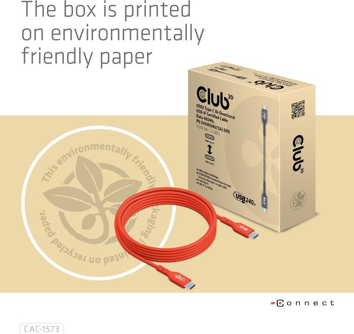 Produktbild Club 3D Club3D Kabel USB 2 Typ C PD / St/St (2 m, USB 2.0, 240 W)