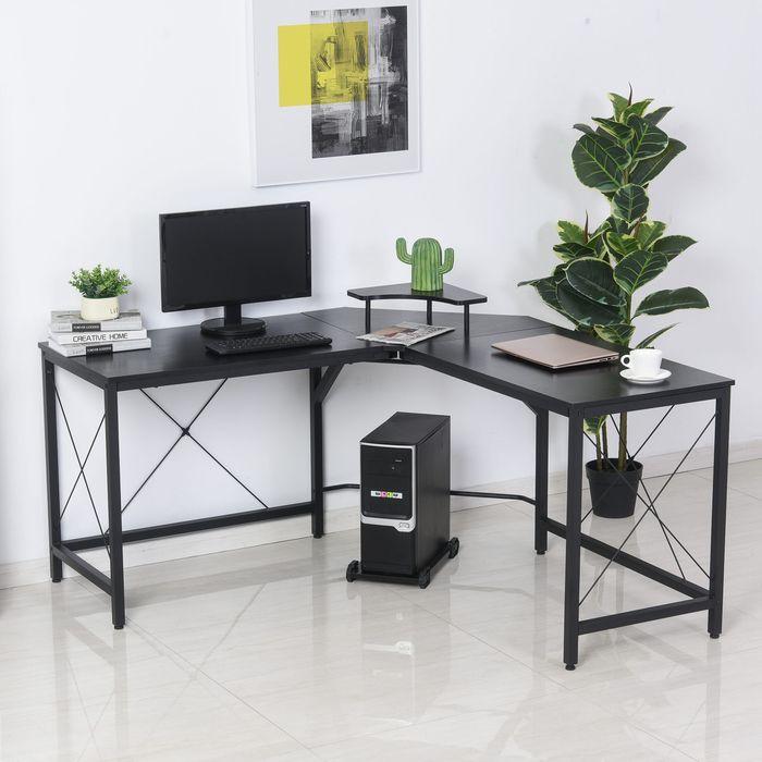 Actual product image Swisshandel24 Corner desk L-shaped computer desk Desk with monitor stand, office desk in industrial design