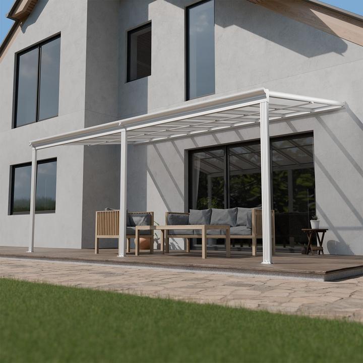 Image du produit Juskys Aluminium Terrassendach Borneo 5,5x3m mit Doppelsteg-Platten - Weiss