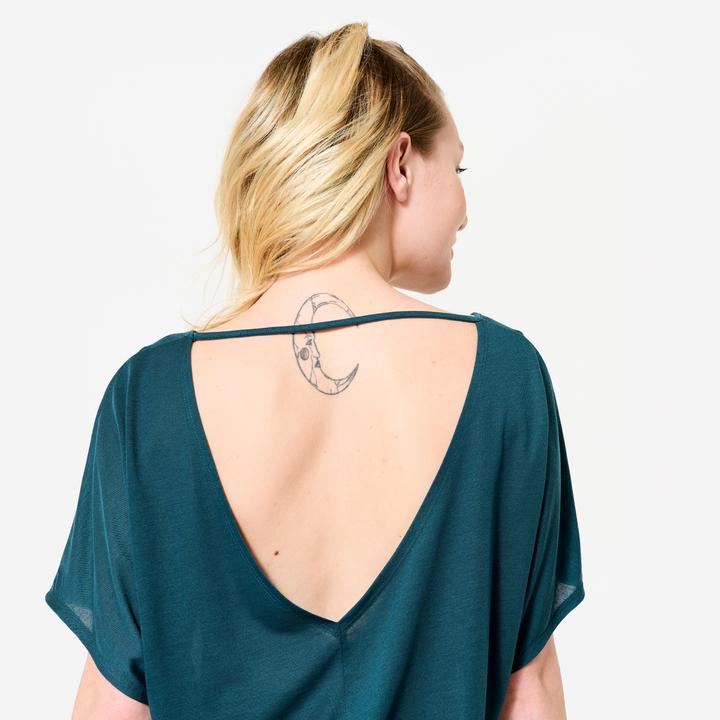 Image du produit Domyos T-shirt danse moderne, manches courtes fluides femme, bleu canard (XS)