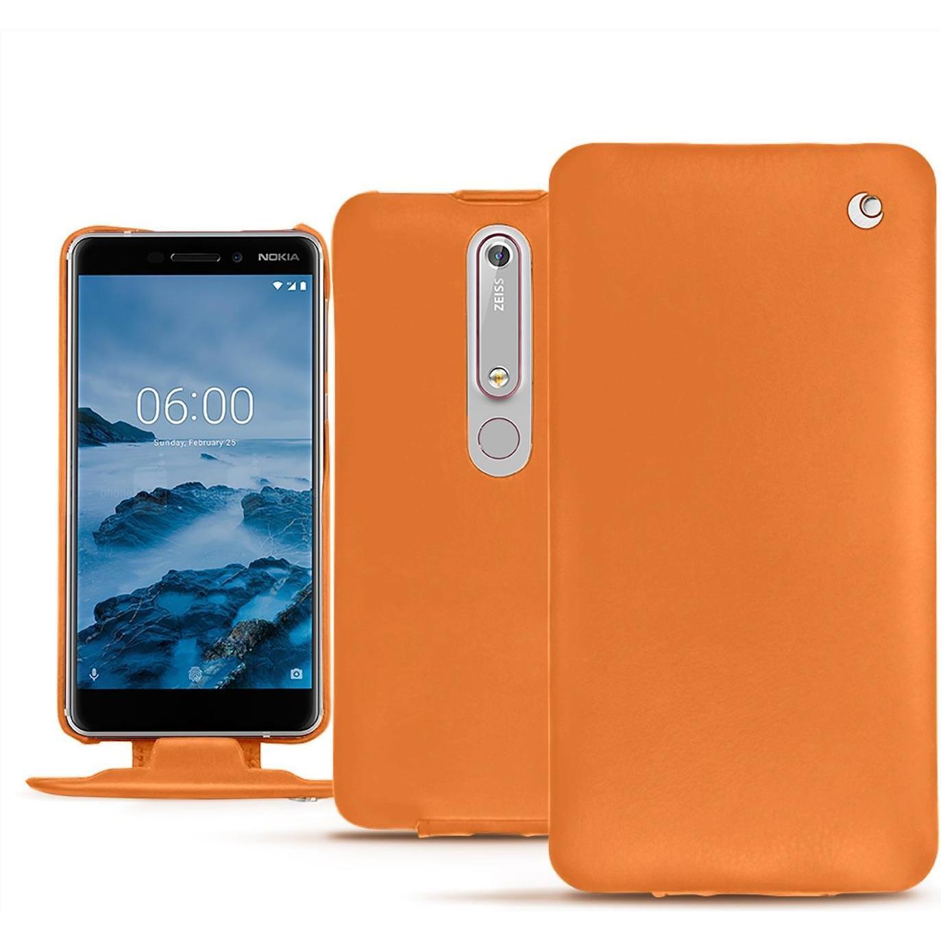 Noreve Lederschutzhülle vertikal (Nokia 6 (2018)), Smartphone Hülle, Orange