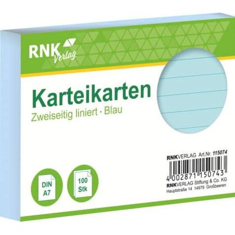 Rnk, Karteikarten, Karteikarten liniert A7 (A7, 205 g/m², 100 x)