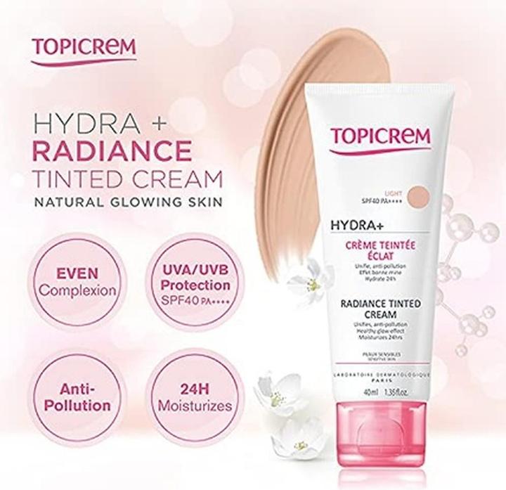 Image du produit Topicrem UH FACE HYDRA+ Crème teintée éclat (Crème solaire visage, SPF 40, 40 ml)