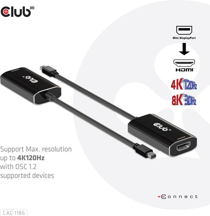Produktbild Club 3D Club3D Adapter MiniDisplayPort > HDMI 2.1 HDR 120Hz aktiv (Mini DP, 0.60 cm)