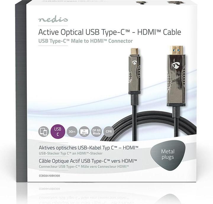 Produktbild Nedis optische USB-Kabel (aktiv) USB-CT Stecker HDMIT Stecker 18 Gbps 30.0 m rund PVC Schwarz Karto (30 m, USB Typ C)