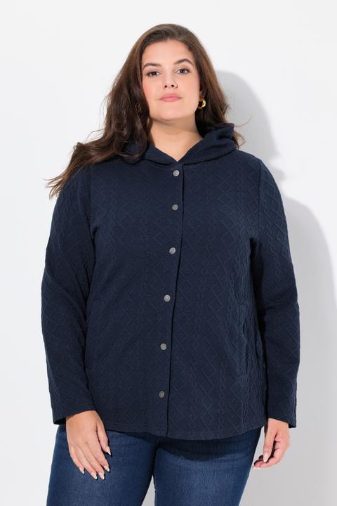 Image du produit Ulla Popken Veste à capuche, motif torsadé et boutons-pression. Dos plus long. (46, 48)