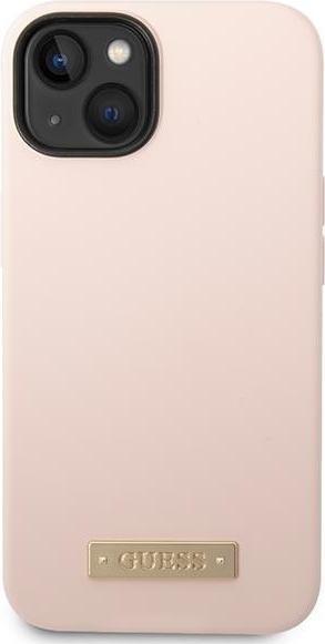 Actual product image Guess GUHMP14MSBPLP iPhone 14 Plus 6.7" różowy/pink hard case Silicone Logo Plate MagSafe (Apple iPhone 14 Plus)