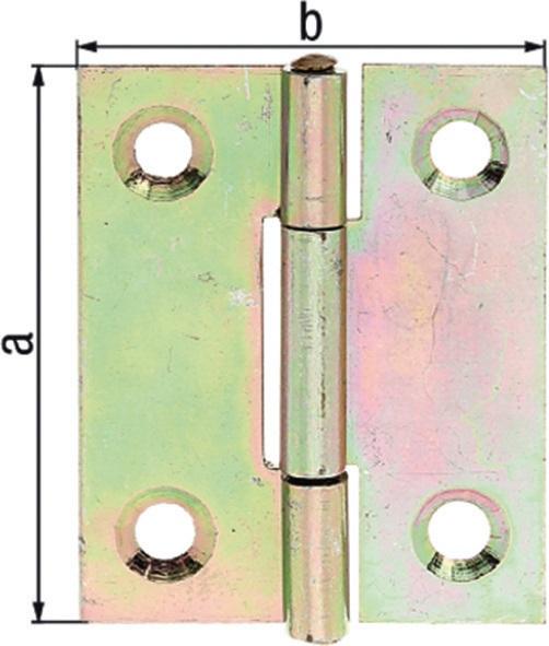 Actual product image Alberts Half-width hinge with riveted brass pin, 101 x 65 mm, galvanised yellow