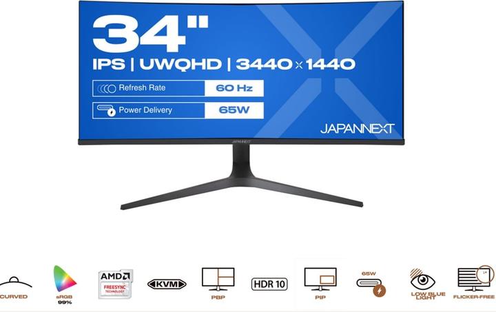 Actual product image Japannext 86,4cm JN-IPS340UWQHD60C-C65W-HS curved UWQHD (3440 x 1440 pixels, 34")