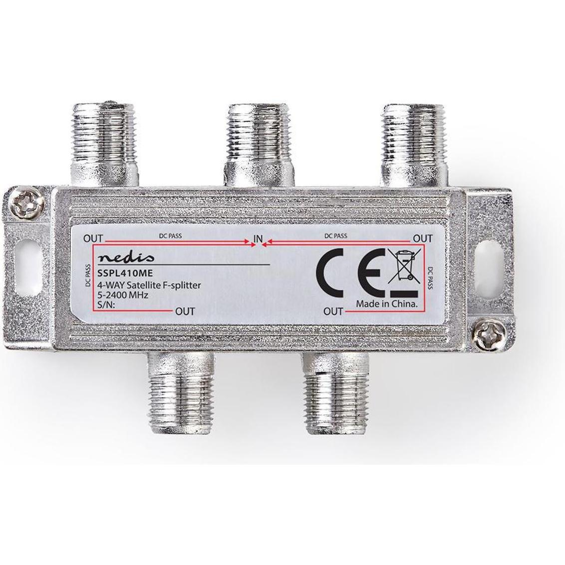 Nedis Satelliten-Splitter | 5 - 2400 MHz | 11.5 dB | Anzahl Eingänge: 1 | Anzahl der Ausgänge: 4 | I (Verteiler) (SSPL410ME)