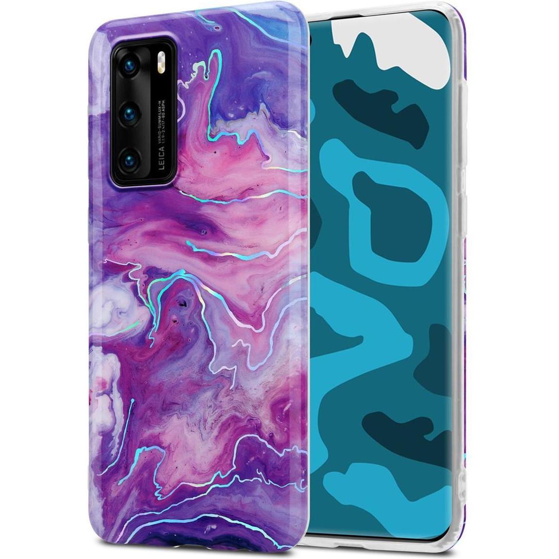 Cadorabo IMD TPU Bunter Marmor Cover (Huawei P40), Smartphone Hülle, Violett
