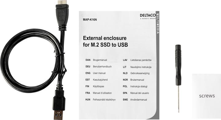 Actual product image Deltaco external HDD M.2 housing, B, B&M, USB 3.1 Gen 1, SATA III, black MAP-K16N (M.2)