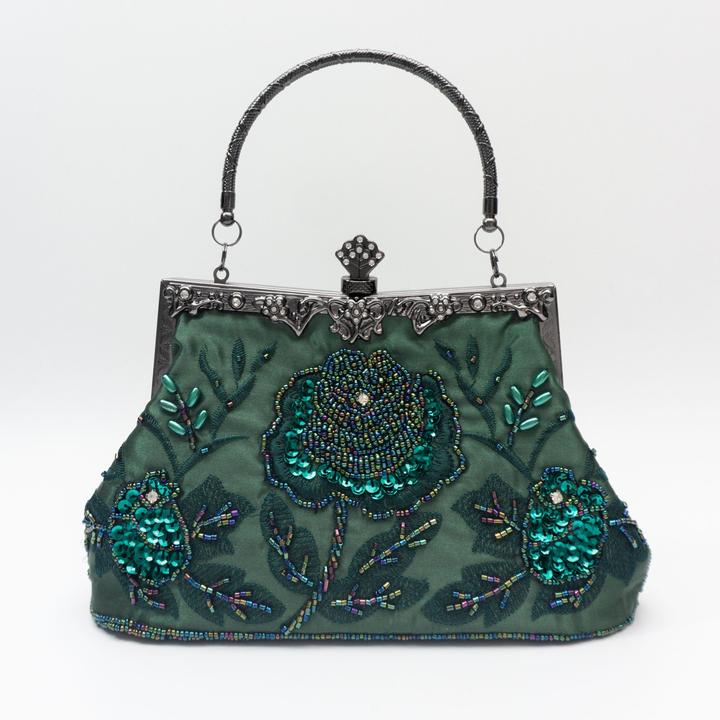 Immagine prodotto Only-Bags.Store Borsa da sera con perline e ricami floreali, borsette da sposa in raso vintage, pochette con