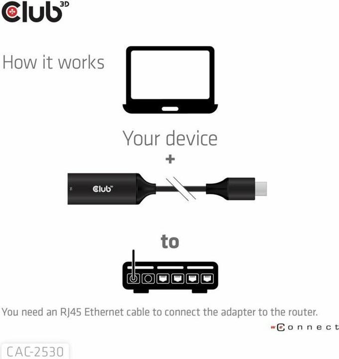 Produktbild Club 3D Club3D Adapter USB-C > RJ45 5Gbps St/Bu retail (USB-C, RJ45 (1x))
