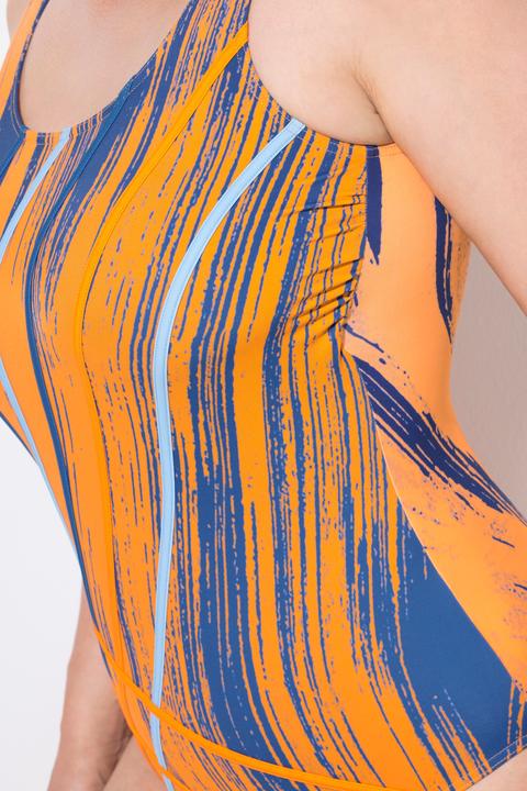 Image du produit Ulla Popken Maillot de bain une pièce, sans bonnets souples, plis et imprimé vagues, décolleté rond (44)