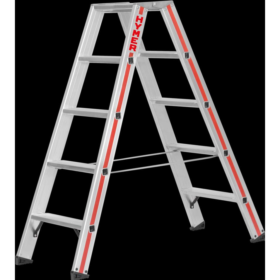 Hymer-Leitern, Leiter + Gerüst, Stufenstehleiter. beidseitig begehbar. 2x5 Stufen.Länge 1.30 m (Stehleiter, 130 cm)