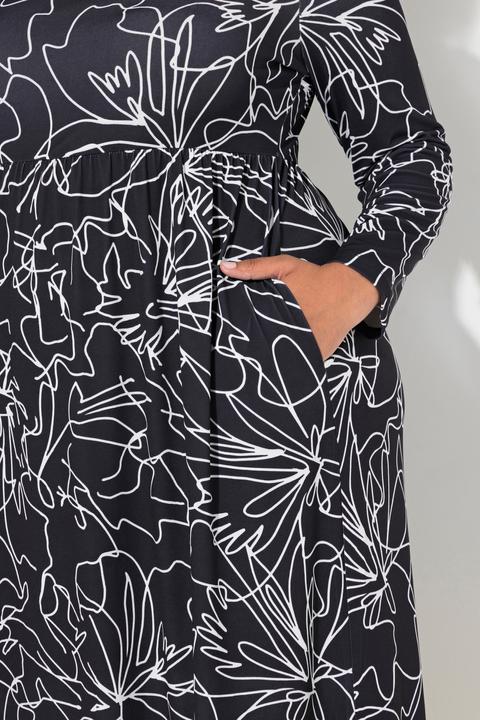 Produktbild Ulla Popken Jerseykleid, A-Linie, Carree-Ausschnitt, Langarm, Taschen (60)