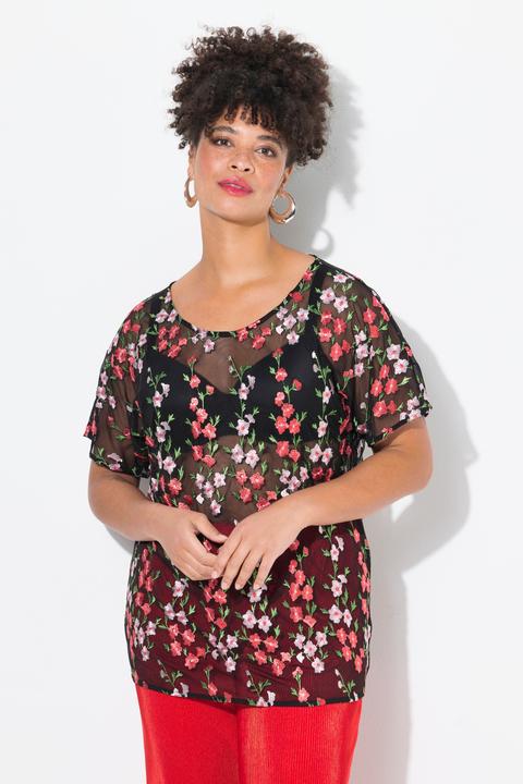 Produktbild Miamoda Blusenshirt, Classic Fit, Mesh, Blütenstickerei (46)