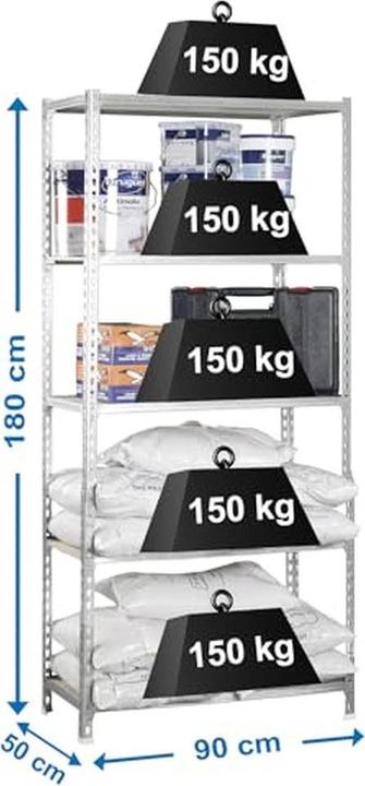 Actual product image SimonRack Heavy-duty shelving MADERCLICK 8435104912621 silver 90.0 x 50.0 x 180.0 cm