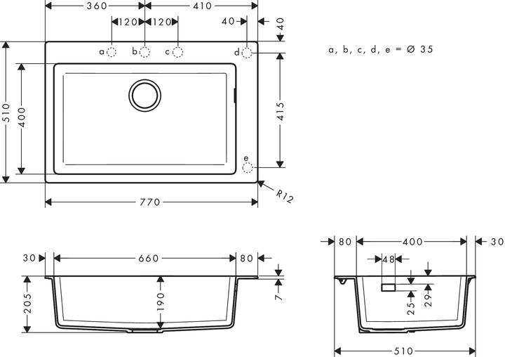 Actual product image hansgrohe HG fitted sink 660 S510-F660 stone grey (Fitted sink, 51 cm, 77 cm)