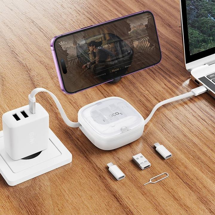 Produktbild Hoco Cable cable All-in-one retractable charging data cable set PD 3A 60W U140 0,95 m white (1 m, 60 W)