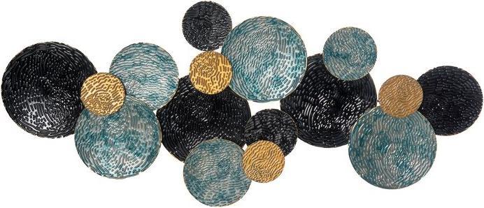 Swisshandel24 3D Wandbild Wanddekoration Metallbild Wandskulptur Wohnzimmer-Kunst in Gold Schwarz Blau Modern 121