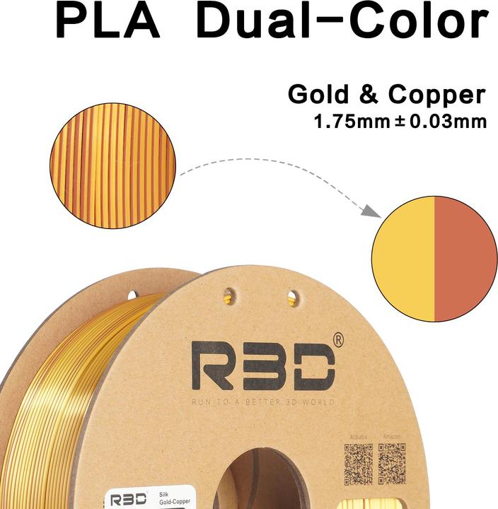Actual product image R3D eSilk Magic-PLA Gold Copper Filament 1.75mm 1Kg (PLA, 1.75 mm, 1000 g, Gold)