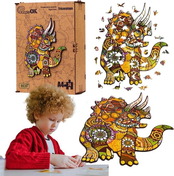 PuzzleOk Eco puzzle in legno 130 Triceratops A3 (130 pezzi)