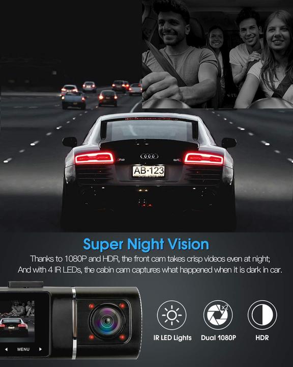 Produktbild Abask J05 Dashcam Auto 1080P (Eingebautes Display, Nachtsicht, Eingebautes Mikrofon, Full HD)